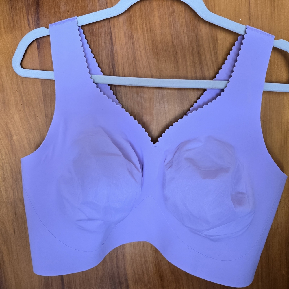 Seamless Wireless Lavender Bra Evelyn 2X Plus Size Scallop Top, Purple Bobbi
